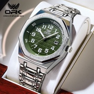 OPK นาฬิกาควอตซ์ของแท้100% นาฬิกาสำหรับผู้ชายกันน้ำแบรนด์แท้สแตนเลสสายเหล็กปฏิทินลำลองเรืองแสง