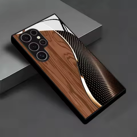 Simple Brown Textured Pattern Glass Phone Case for SamsungS26/S25/S24 FE/S24 Plus/S24 Ultra/S23 +/S2