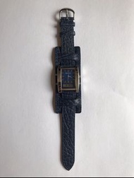 SEKONDA 銀色長方形藍色錶面行針跳字時間、日曆、計時功能藍色皮帶手錶