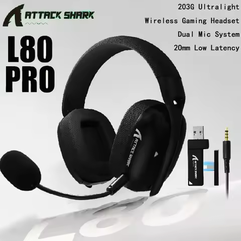 New ATTACK SHARK L80PRO Ultralight Wireless Gaming Headset, Bendable Dual Mic System, 2.4Ghz/BT/3.5m