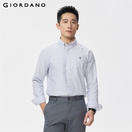 GIORDANO MEN Men's Oxford Long Sleeve Slim Embroidery Shirt 0 01045083 Oxford Shirt