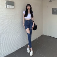 All-Matching Stretch Feet Pants Jeans Women 'S Red Slimming New Sexy High Waist Slim Fit Trendy Ripp