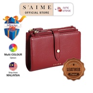 SAIME Authentic Leather Double Button Zipper Middle Wallet 真皮双扣式拉链中夹