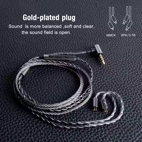 okcsc Earphone Upgrade Cable MMCX Earbuds Replacement Cord Gold-Plated Plug Earphones Audio Adapter 