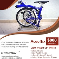 🇸🇬 Aceoffix Folding Bicycle. 16" Trifold with options of 3Speed, 5 Speed and 7Speed. Light weight 10.5Kg