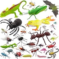 27pcs Bug Toy Figures Playset for Kids Boys, Pinowu 2-6” Fake Bug Insects - Fake Spiders, Cockroache