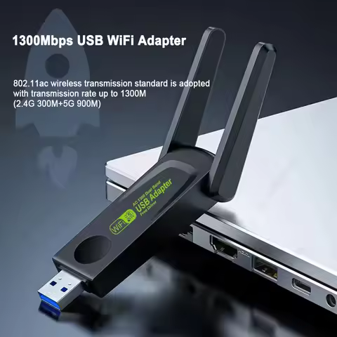 USB WiFi Adapter 1300Mbps Dual Band 2.4G/5Ghz USB3.0 Wireless WIFI Lan Adapter Dongle 802.11ac With 