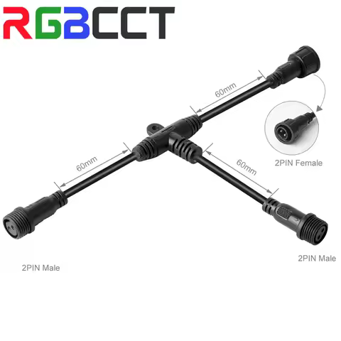 5 PCS T Shape Tee Connector Black Plastics Waterproof IP65 2-5 Core Pin 2 Male Ends 1 Female End 18A