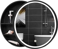 Round Bathroom Mirror Cabinet, Storage Cabinet with LED Mirror Kitchen Medicine Cabinet Bathroom Cabinet Wall Mounted Over The Toilet Space Saver, 3 Level,Black_?50cm (Black ?50cm)