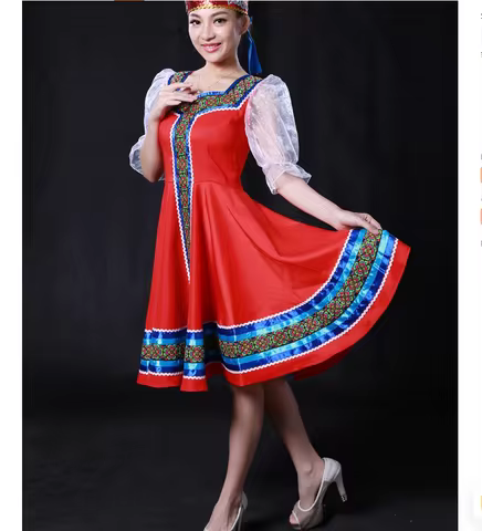 Russian ethnic costume dance performance costume atmospheric red dress