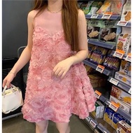 3d Pink Rose Embroidered Dress