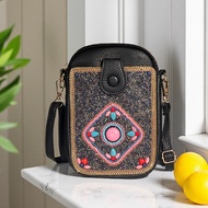 Ethnic Style Versatile Phone Bag with Beads Travel Coin Purse Crossbody Bag for Xinjiang And Tibet T