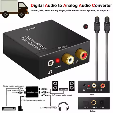 1Set Optical Coax Toslink Digital To Analog Converter RCA L/R Stereo Audio Adapter-F(x)