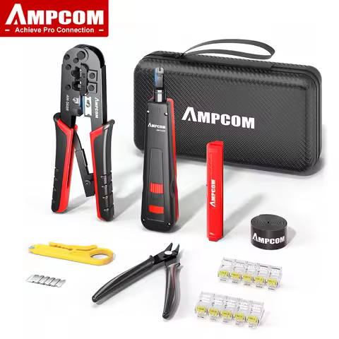 AMPCOM RJ45 Crimping Tool,Network Tool Kit for Cat5e Cat6, 7 in 1 Portable Ethernet Cable RJ45/RJ11 