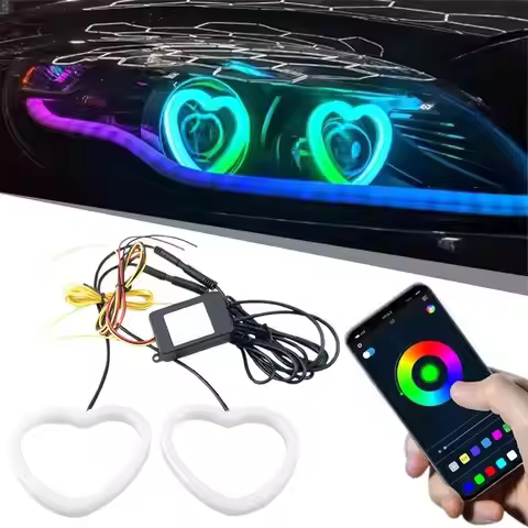 2PCS Angel Eyes RGB Heart Halo With Bluetooth-compatible Control Dynamic Angel Eyes Halo LED Turning
