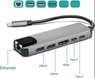 USB-C Hub Multi-port Adapter - 6 in 1 Portable Space Aluminum Dongle with 4K HDMI Output,  2x USB 3.0 Ports, 2x type-C PD, RJ45 LAN Port, Compatible for MacBook /MBPro, Chromebook,iPad Pro2018,Nintendo Switch,Huawei Mate 20, Samsung S9/8, Mobiles, Tablets