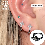777woes Cross-Shaped Cartilage Hoop Earrings Decorated With Silver Shiny Cz Diamonds Luxurious Desig