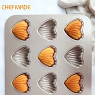 CHEFMADE 12 ถ้วย Non-Stick Heart Shape กระทะ Madeleine เค้กเบเกอรี่แม่พิมพ์คุณภาพสูงอุปกรณ์ทำขนมแม่พ