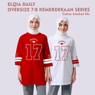 MERAH August 17th Independence Day T-Shirt Oversized Tunic HijabWanita - Red and White August Shirt,