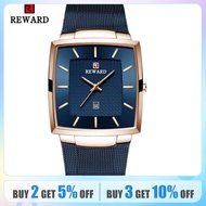 นาฬิกาทรงสี่เหลี่ยมสำหรับผู้ชายนาฬิกาข้อมือธุรกิจแฟชั่นพร้อมวันที่เคลื่อนไหวแบบ Seiko กันน้ำได้นาฬิกาผู้ชายสีทองสีดำสีน้ำเงิน