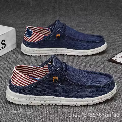 Men Casual Shoes Slip on Canvas Loafers Comfortable Walking Flats for Man Dude Non Slip Soft Moccasi