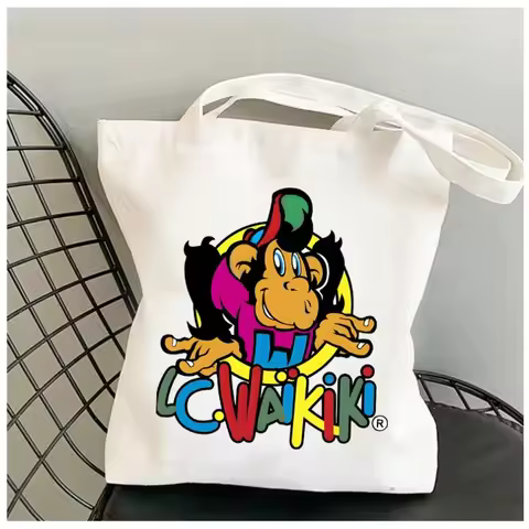 LC Waikiki Singe Women Shoulder Bags Kawaii Harajuku Vintage Soft Shopper Shopping Canvas Bag Should