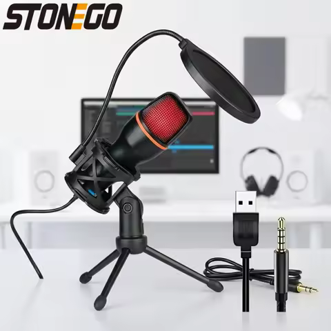Professional Condenser Microphone Kit with RGB Lighting and Tripod Stand for Streaming YouTube Podca