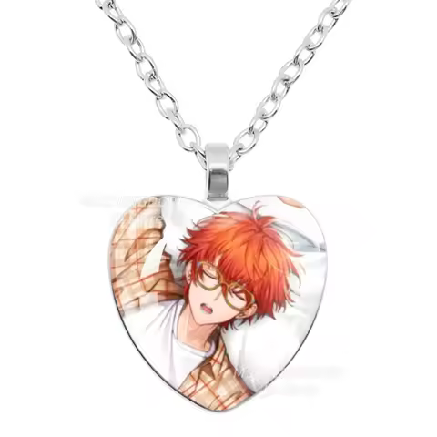 Mystic Messenger 707 Heart Shape Glass Pendant Necklace Cartoon Character Jewelry Ornament Collectib