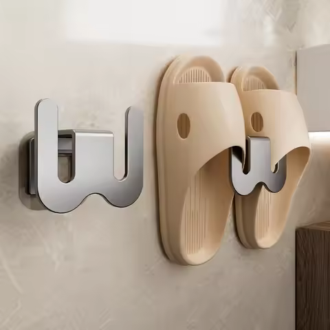 2/1pcs Space Aluminum Shoe Rack Wall Waterproof Hooks No Drilling Shoe Drying Slipper Rack Bathroom 