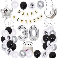 Silver 30th Birthday Party Decorations Adult Set Banner Cake Topper Anniversary Years Birthday Party