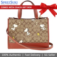 Coach Handbag In Gift Box Coach X Peanuts Dempsey Carryall In Signature Canvas With Snoopy W Khaki Redwood # CE862