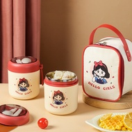 530ml Lunch Box Cute Thermos Flask Soup Container With Spoon Insulated Bag Porridge Soup Warm Food C