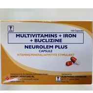 NEUROLEM PLUS (Multivitamins B Complex + Iron + Buclizine) 100 Capsules