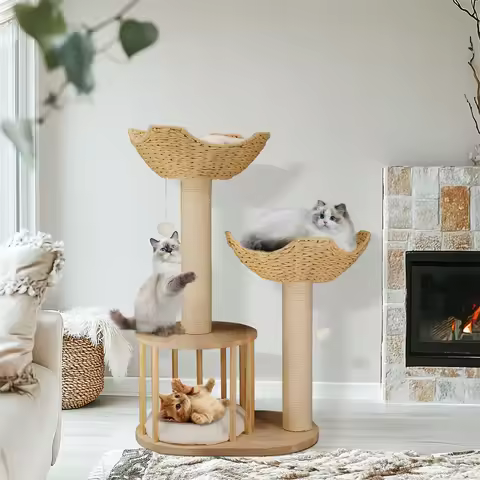 3-Tier Cat Climbing Tree Indoor Kittens Activity Center Tower with Scratching Post for Cat Furniture