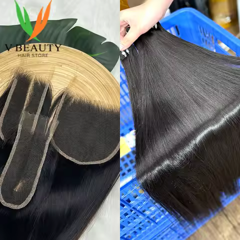 16A Vietnamese Double Drawn Bone Straight Bundles with Lace Closure Raw Hair Bundles Raw Hair 16 18 