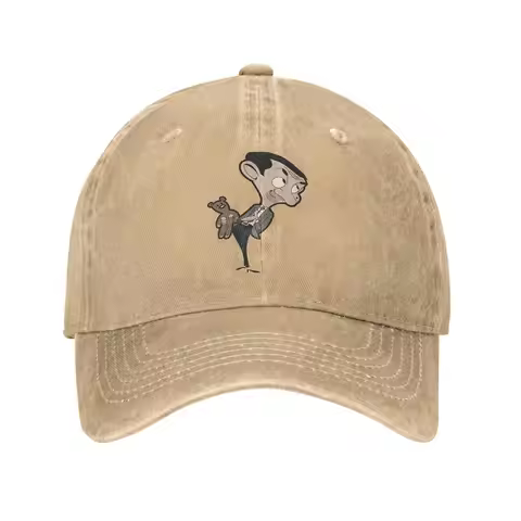 Mr. Bean Cartoon Sun Baseball Cap Vintage Women Men Washed Trucker Hat Sunscreen Print Outdoor Sport