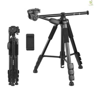 Andoer 157cm/61.8inch Portable Tripod Horizontal Camera Tripod Stand Aluminum Alloy 5kg/11lbs Load Capacity 1/4 Inch Screw Connection with Phone Clamp Carry Bag  [24NEW]