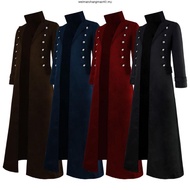 Vintage Medieval Costumes Steampunk Gothic Black Long Jacket Coat Vampire Cosplay Pirate Halloween O