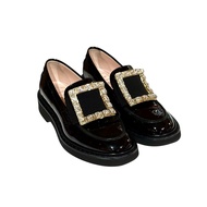 98%NEW二手Roger Vivier Viv' Rangers Loafers 36.5碼 黑色漆皮淡金色水晶方釦樂福鞋 #香榭站正品