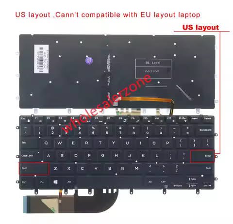 US backlit keyboard for Dell XPS15-9550 9560 9570 P56F,Inspiron 15-7558 7568 P55F,Precision 5510 552