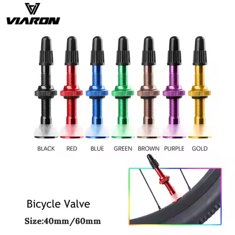 VIARON 2Pcs MTB Tubeless Real Air Aluminum Alloy FV Valve Brass Alloy Core Optional Color Stem 40mm/