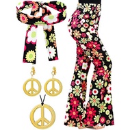 60s 70s Classic Hippies Costume for Women Adult Printed Flared Pants Bell-bottom Trousers for Woman 