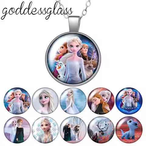 Frozen Elsa Anna Princesses Olaf Round Photo Glass cabochon silver plated/Crystal pendant necklace j