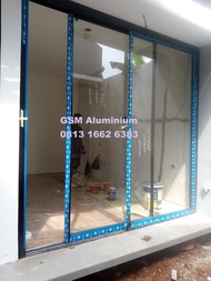 Pintu Sliding Aluminium YKK 2 daun, Kusen 4 inch, Kaca Clear 5mm, Lengkap plus Pasang