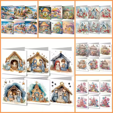 A 6-Piece DIY Diamond Painting Set Is a Christmas-Themed Semi-Finished Diamond-Dotted Paper Greeting