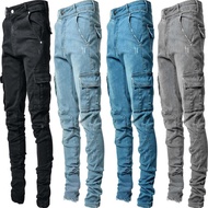 | seluar jeans lelaki | Ღ ღEuropean Station Casual Trendy Men Stretchy Multi-Bag Skinny Pants Cross-