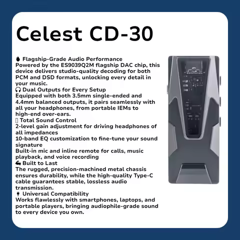 Kinera Celest CD30 Portable Hi-Fi DAC & Headphone Amplifier, Audio Dongle with Multi-Device Compatib