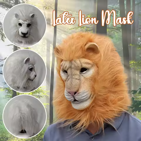 Latex Lion Mask Soft Funny Party Animal Masks Lion Hair Adult Joker Halloween Маsk Costume Ball Head