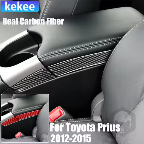 Real Carbon Fiber Car Accessories Center Armrest Trim Cover Soft Sticker For Toyota Prius XW30/ZVW30