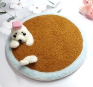 立體拉花咖啡羊毛氈杯墊 海豹寶寶泡湯